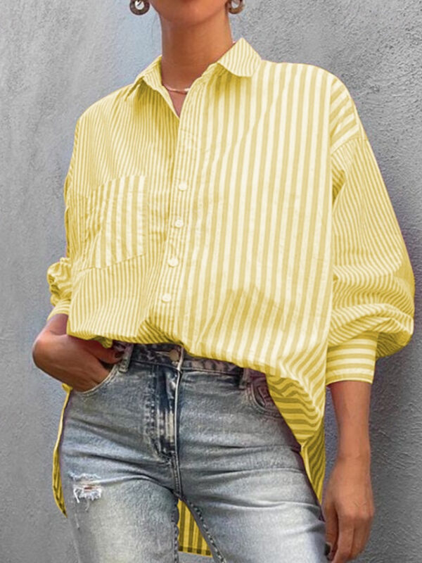 Women's Shirt Vacation Fashion Daily Striped Regular Tops Long Sleeve Shirt Collar Buttons Pocket Print Loose Fit Work Casual Sports Yellow Pink Green