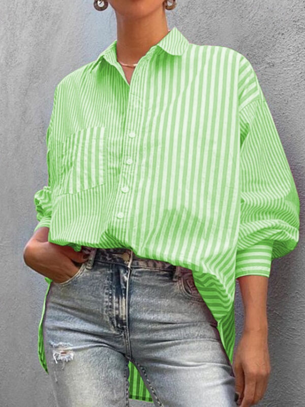 Women's Shirt Vacation Fashion Daily Striped Regular Tops Long Sleeve Shirt Collar Buttons Pocket Print Loose Fit Work Casual Sports Yellow Pink Green