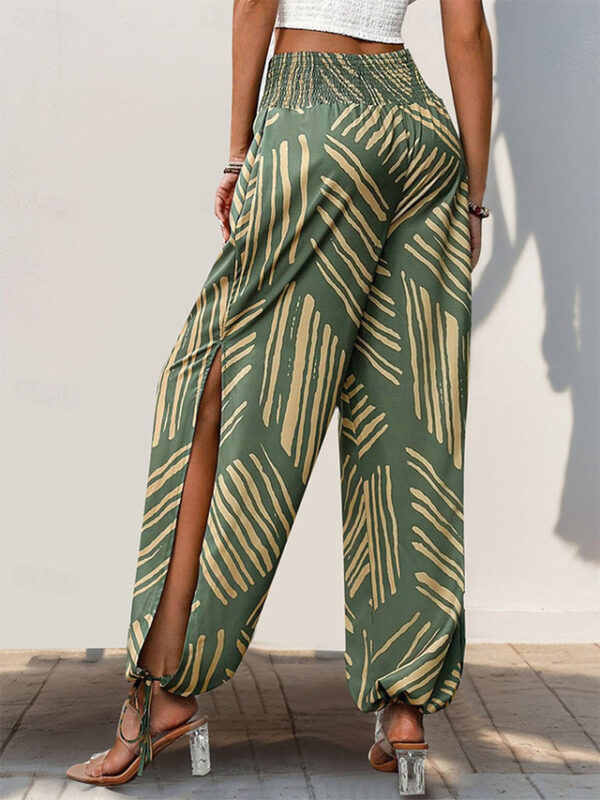 Women's Slacks Casual Long High Waist Geometric Printing Breathability Soft Micro-elastic Vacation Daily Wear Gray Green Summer Spring Fall Regular Fi