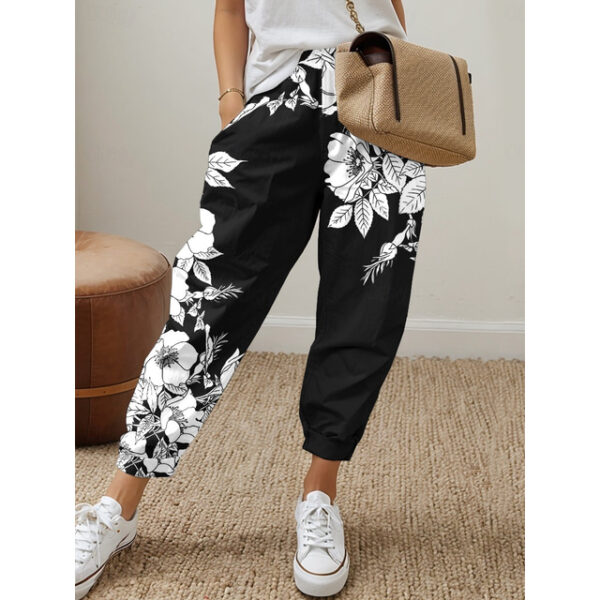 Women's Sweatpants Pants Trousers Pocket Print Floral Mid Waist Long Black Spring 2025 - US $29.99