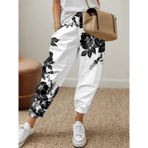 Women's Sweatpants Pants Trousers Pocket Print Floral Mid Waist Long Black Spring 2025 - US $29.99