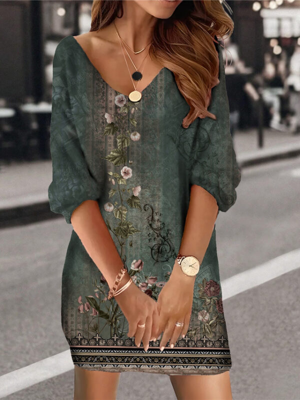 Women's Sweatshirt Dress Casual Dress Floral Print Print V Neck Mini Dress Vacation 3/4 Length Sleeve Fall Winter 2025 - US $23.99