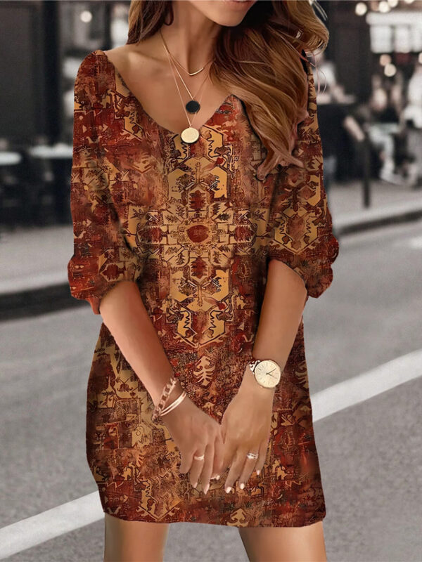 Women's Sweatshirt Dress Casual Dress Floral Print Print V Neck Mini Dress Vacation 3/4 Length Sleeve Fall Winter 2025 - US $23.99