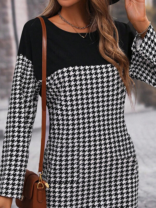 Women's Sweatshirt Dress Casual Dress Mini Dress Warm Active Outdoor Going out Weekend Crew Neck Print Color Block Houndstooth Loose Fit Black S M L X