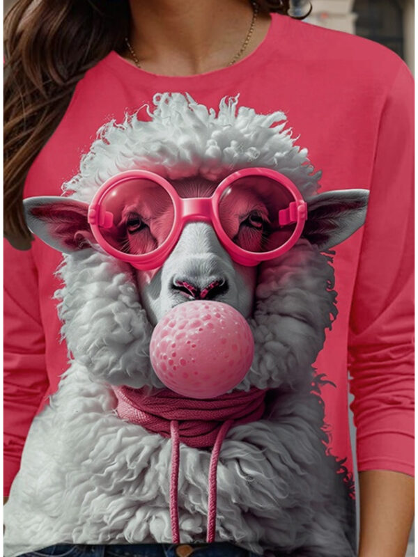 Women's T Shirt Casual Animal Regular Tops Long Sleeve Crew Neck Print Regular Fit Daily Pink Spring Fall 2024 - US $22.99