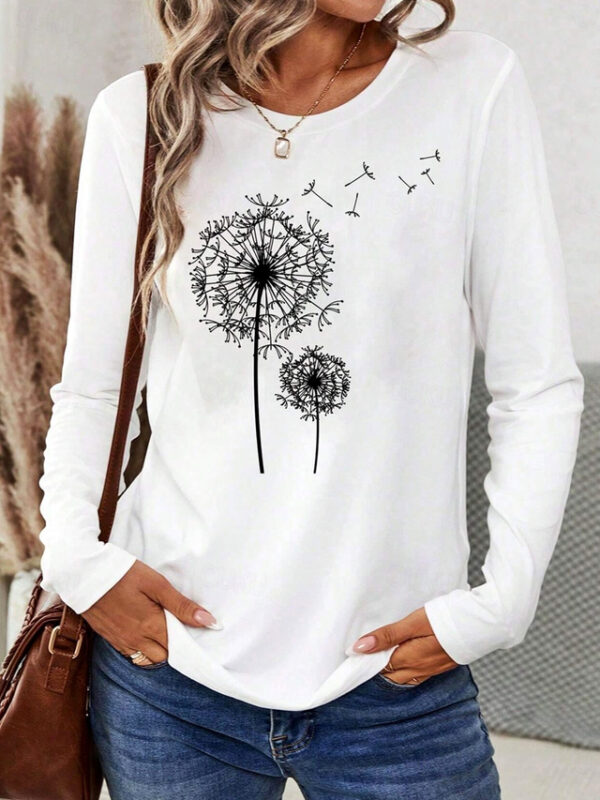 Women's T Shirt Casual Dandelion Regular Tops Long Sleeve Crew Neck Print Regular Fit Daily White Spring Fall 2024 - US $21.99