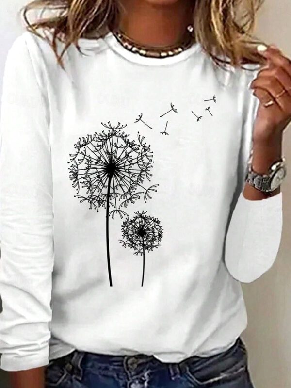 Women's T Shirt Casual Dandelion Regular Tops Long Sleeve Crew Neck Print Regular Fit Daily White Spring Fall 2024 - US $21.99