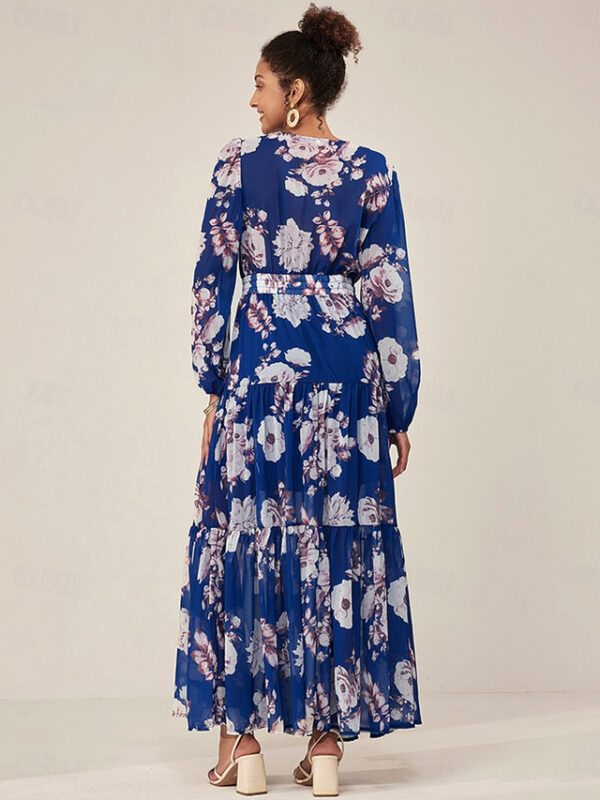 Women's Tiered Dress Floral Button Elastic Waist V Neck Puff Sleeve Maxi Dress Elegant Casual Daily Long Sleeve Summer 2025 - US $42.99