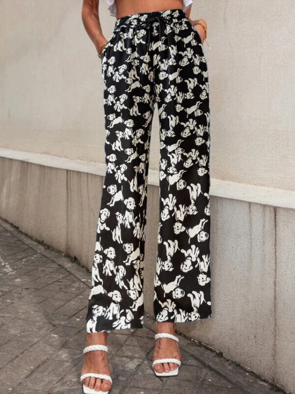 Women's Wide Leg Pants Trousers Casual Daily Long Graphic Paisley Dog Side Pockets Print Elastic Drawstring Design Breathability Comfortable Inelastic