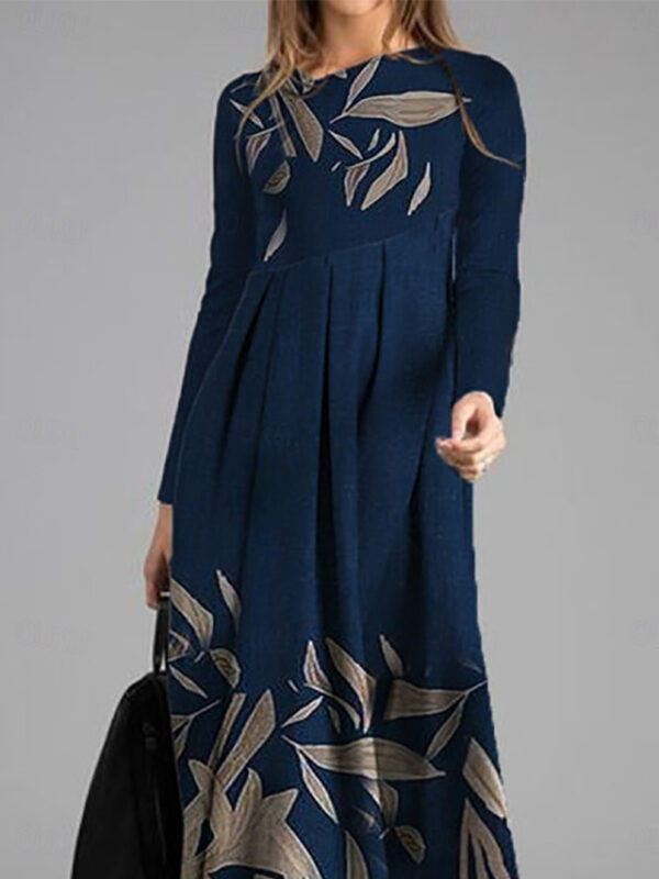 Women's Winter Dress Floral Leaf Ruched Patchwork Crew Neck Long Dress Maxi Dress Daily Vacation Long Sleeve Fall Winter 2025 - US $31.99