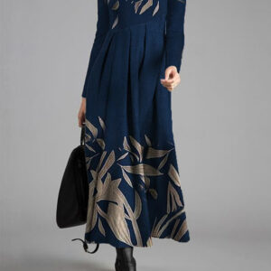 Women's Winter Dress Floral Leaf Ruched Patchwork Crew Neck Long Dress Maxi Dress Daily Vacation Long Sleeve Fall Winter 2025 - US $31.99