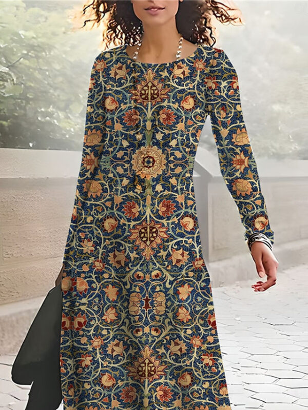 Women's Winter Dress Floral Print Crew Neck Long Dress Maxi Dress Daily Vacation Long Sleeve Fall Winter 2025 - US $41.99