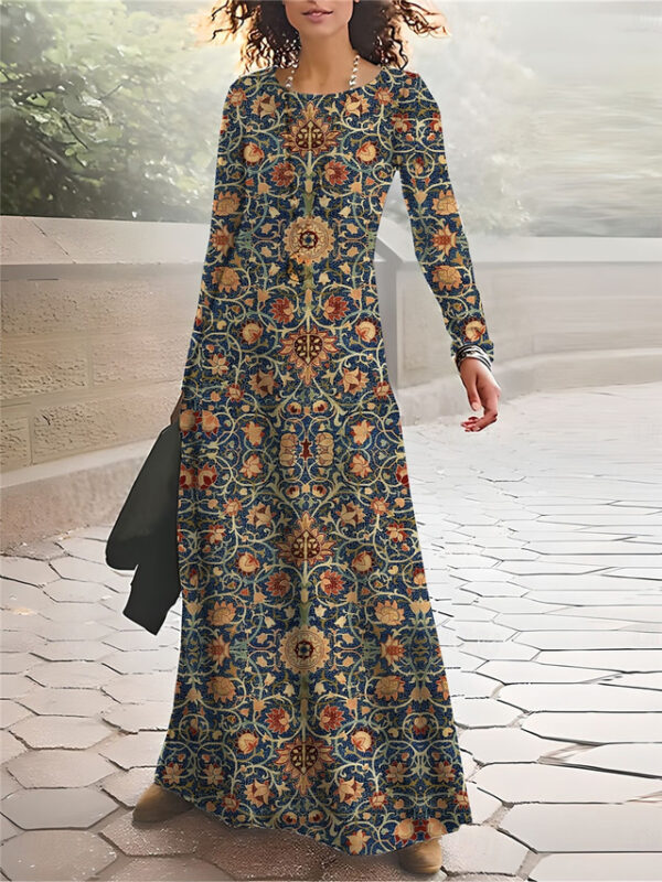 Women's Winter Dress Floral Print Crew Neck Long Dress Maxi Dress Daily Vacation Long Sleeve Fall Winter 2025 - US $41.99