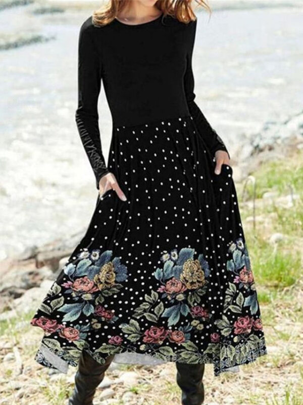 Women's Winter Dress Ombre Floral Pocket Print Crew Neck Midi Dress Vintage Ethnic Daily Vacation Long Sleeve Fall Winter 2025 - US $34.99