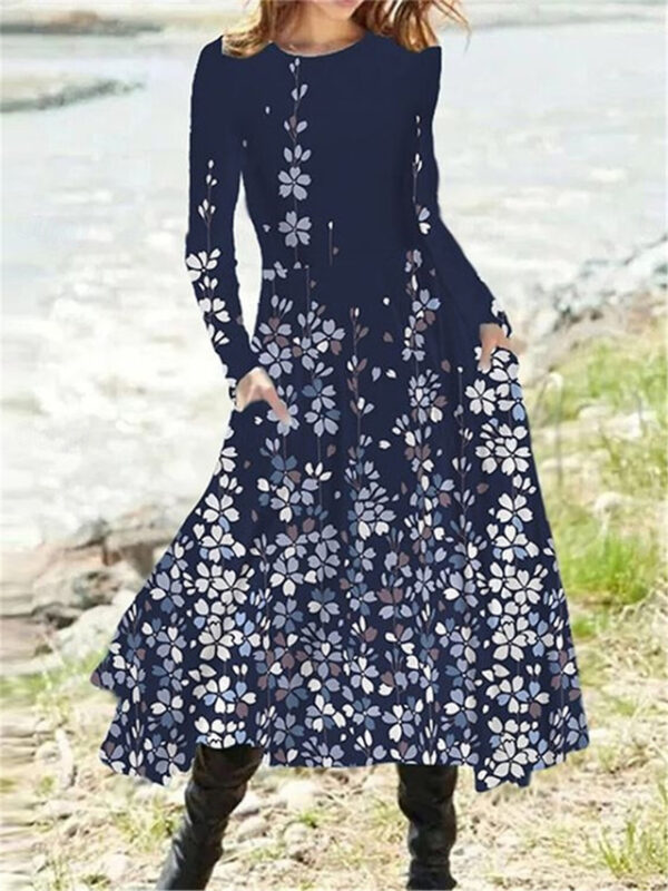 Women's Winter Dress Ombre Floral Pocket Print Crew Neck Midi Dress Vintage Ethnic Daily Vacation Long Sleeve Fall Winter 2025 - US $34.99