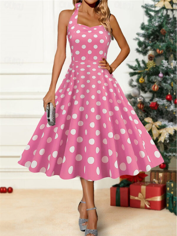 Women's Winter Dress Polka Dot Backless Print Halter Neck Midi Dress Party Date Sleeveless Fall Winter 2025 - US $33.99