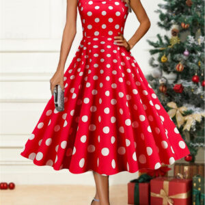 Women's Winter Dress Polka Dot Backless Print Halter Neck Midi Dress Party Date Sleeveless Fall Winter 2025 - US $33.99