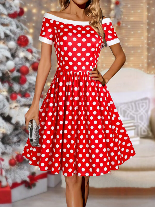 Women's Winter Dress Polka Dot Print Off Shoulder Midi Dress Party Date Short Sleeve Fall Winter 2025 - US $37.99