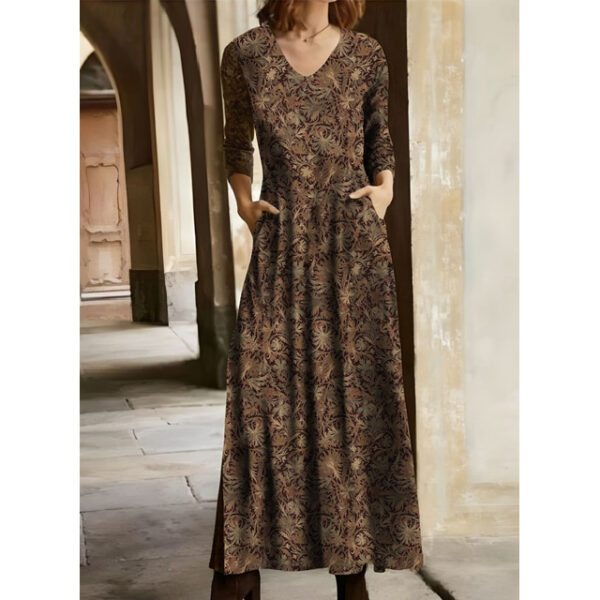 Women's Winter Dress T Shirt Dress Tee Dress Floral Tribal Pocket V Neck Long Dress Maxi Dress Vintage Ethnic Daily Long Sleeve Fall Winter 2025 - US